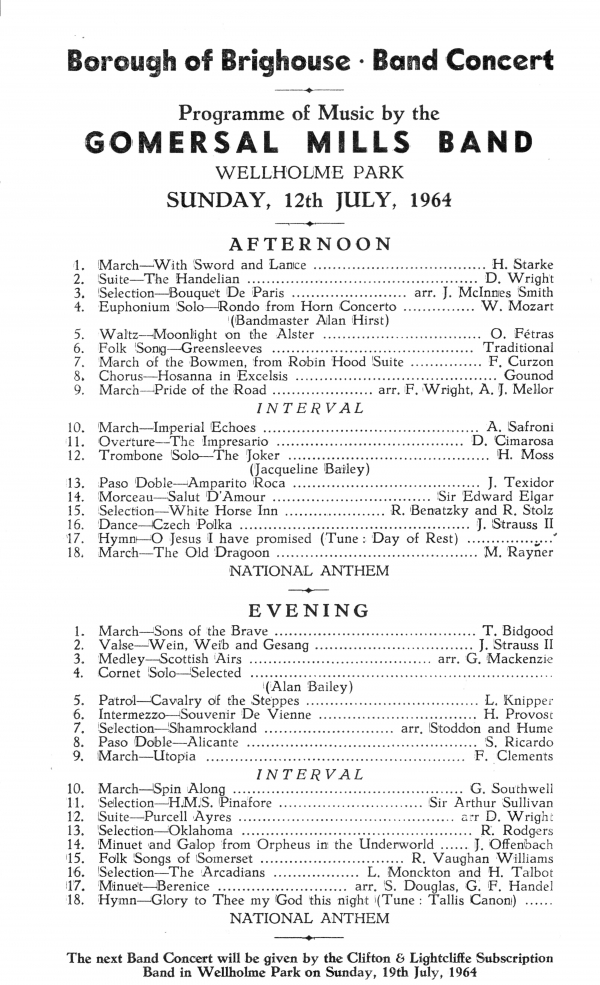 THOMAS BURNLEY&#039;S GOMERSAL MILLS BAND, CONCERT - 1964