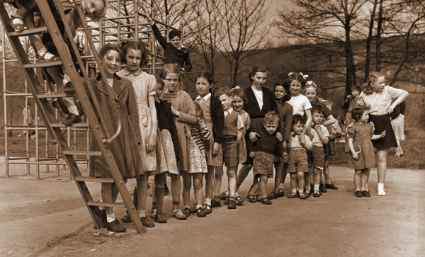 Wellholme Park Nursery - Children posing by the Slide - 1952