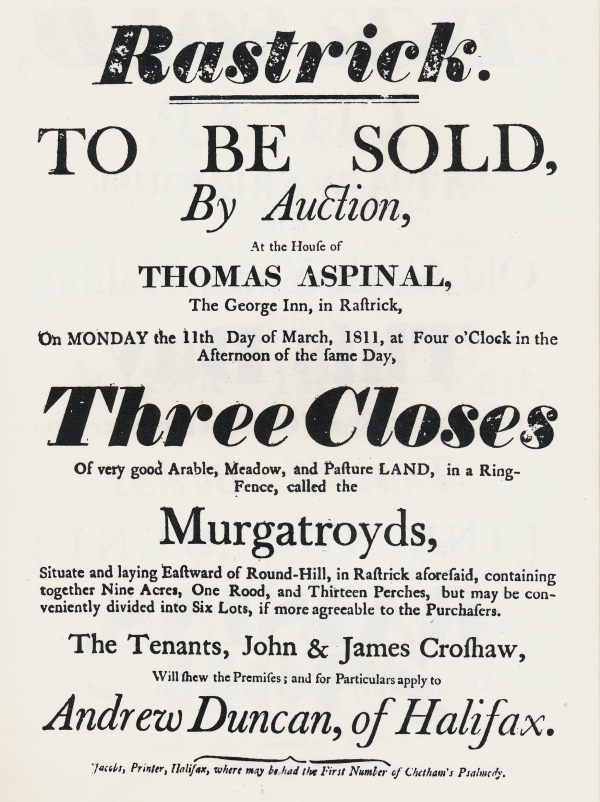 Rastrick Land Sale Auction at The George Inn on March, 3, 1811